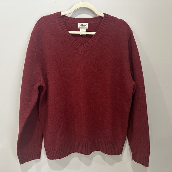 Vintage LL Bean Sweater Mens Large Maroon Shetland Wool Crew Neck Pullover - Picture 1 of 5